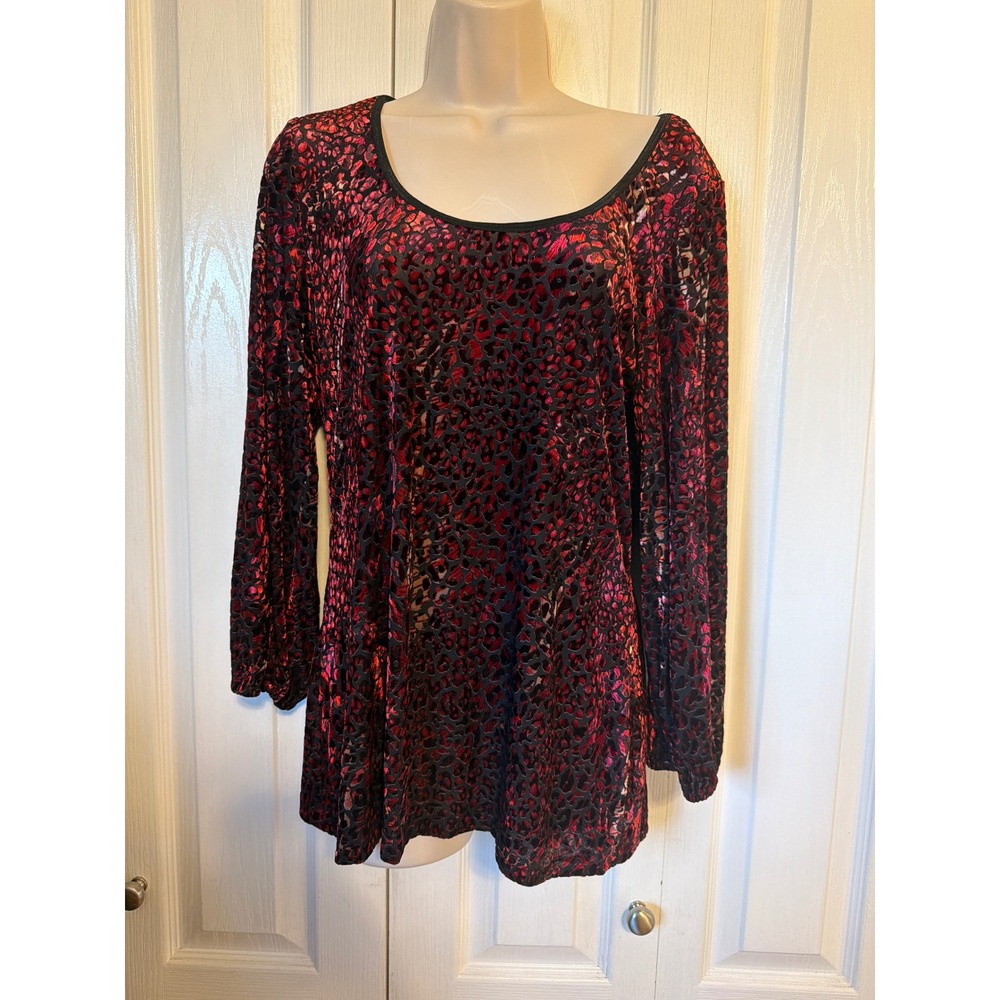 Karen Kane‎ Burnout Velvet Top Women Med Red Black Leopard Goth